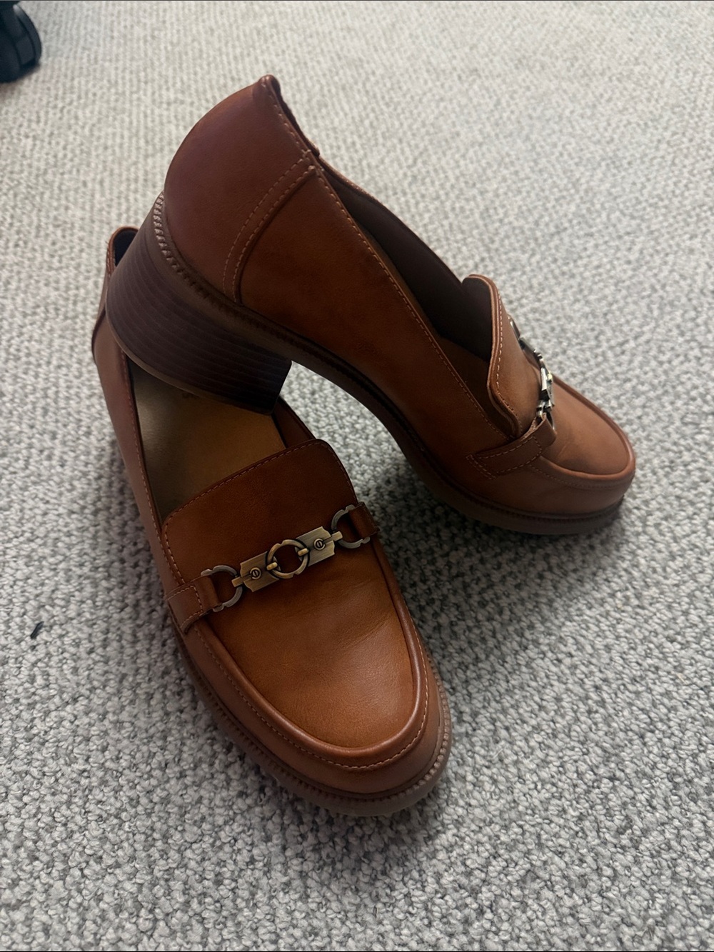Dr. Scholl's Brown Leather Heeled Loafers with Metal Bit